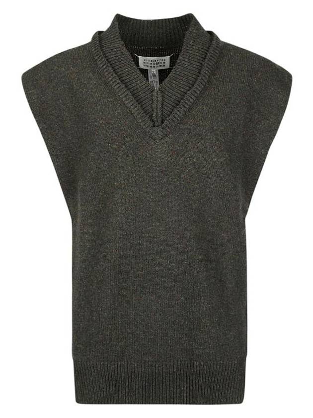 Layered Detail V-Neck Knit Vest Dark Green Walnut - MAISON MARGIELA - BALAAN 2