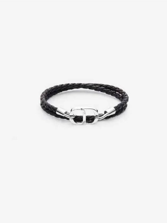 CD Icon Braided Leather Bracelet Black - DIOR - BALAAN 2