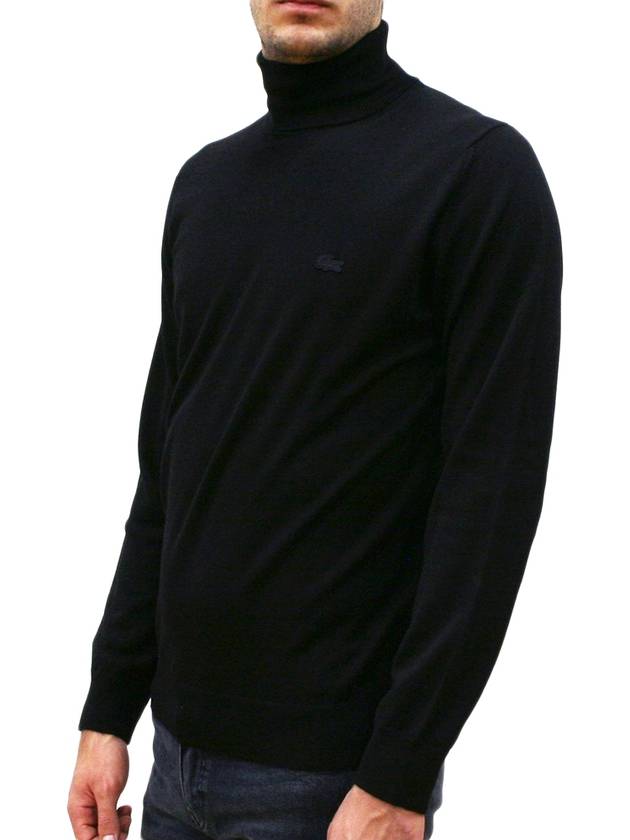 Logo Patch Merino Wool Turtleneck Black - LACOSTE - BALAAN 3