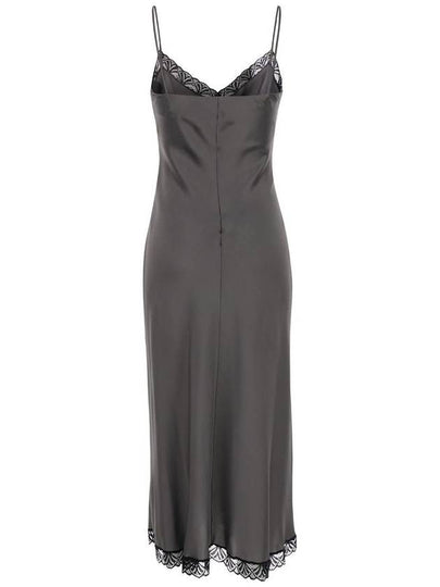 Midi Dark Grey Dress With Lace Inserts And Spaghetti Straps In Satin Woman - ALBERTA FERRETTI - BALAAN 2