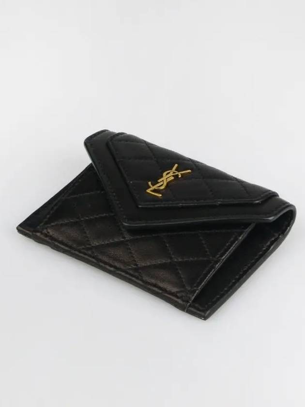 Gaby Logo Quilted Lambskin Card Wallet Black - SAINT LAURENT - BALAAN 6