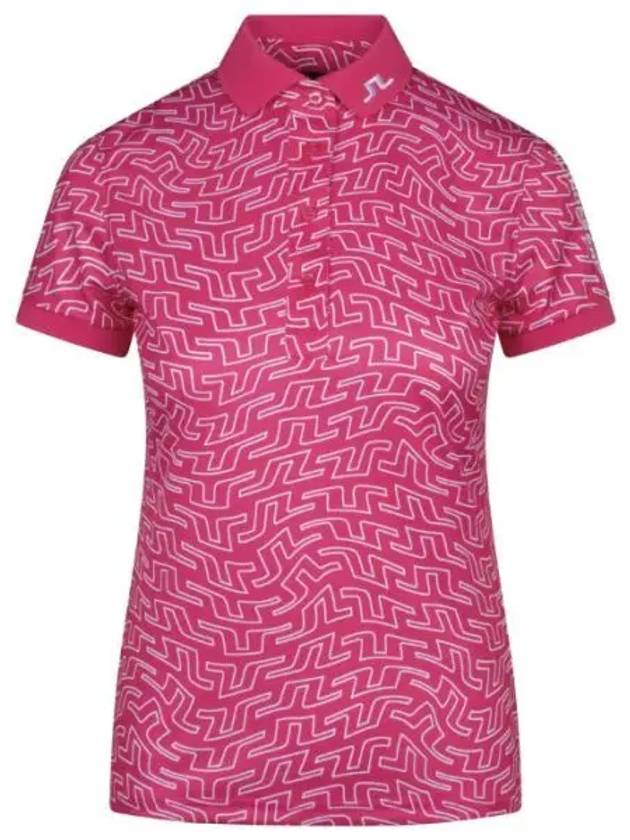 Women's Tour Tech Print Short Sleeve Polo Shirt Azalea - J.LINDEBERG - BALAAN 2