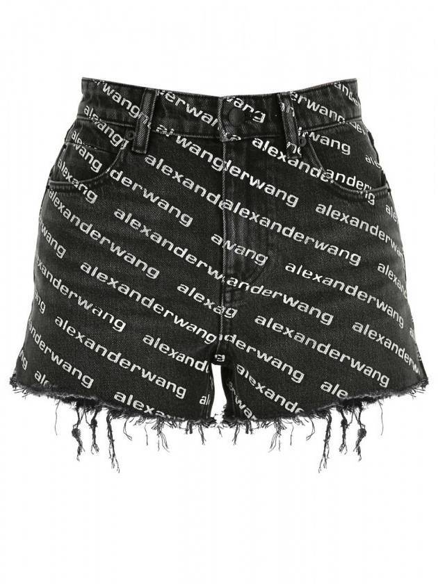 Grey Age Denim Bite Logo Shorts Black - ALEXANDER WANG - BALAAN 1