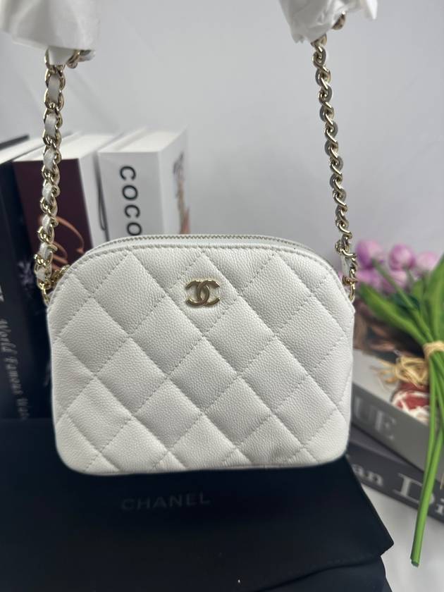 Half Moon Mini Chain Bag Pouch White Gold AP4000 - CHANEL - BALAAN 9