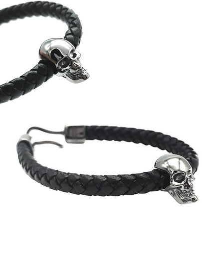 Men's Skull Leather Bracelet Black - ALEXANDER MCQUEEN - BALAAN 2