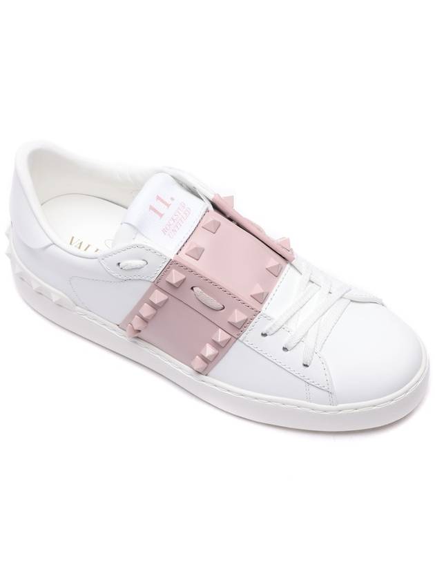 Rockstud Leather Low Top Sneakers White Rose - VALENTINO - BALAAN 4