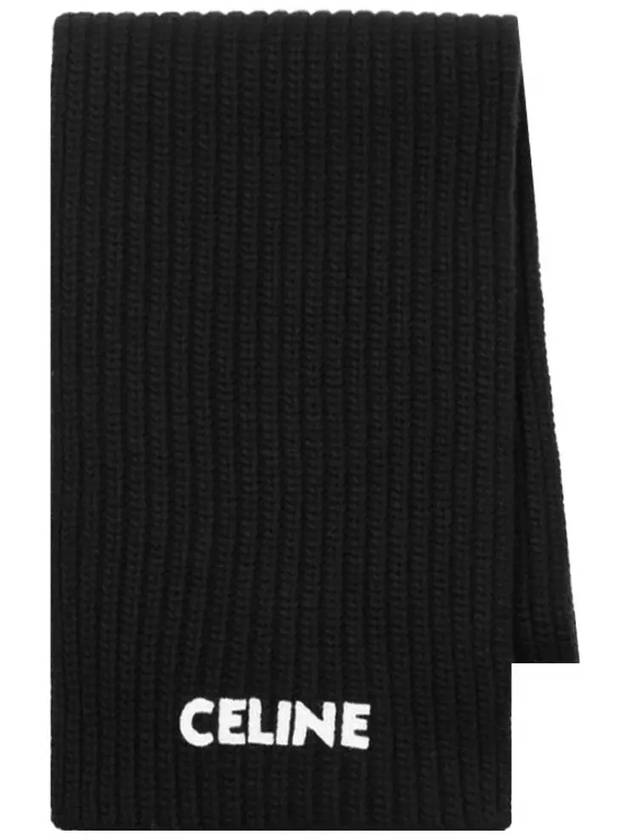 Logo Ribbed Wool Muffler Black - CELINE - BALAAN 3