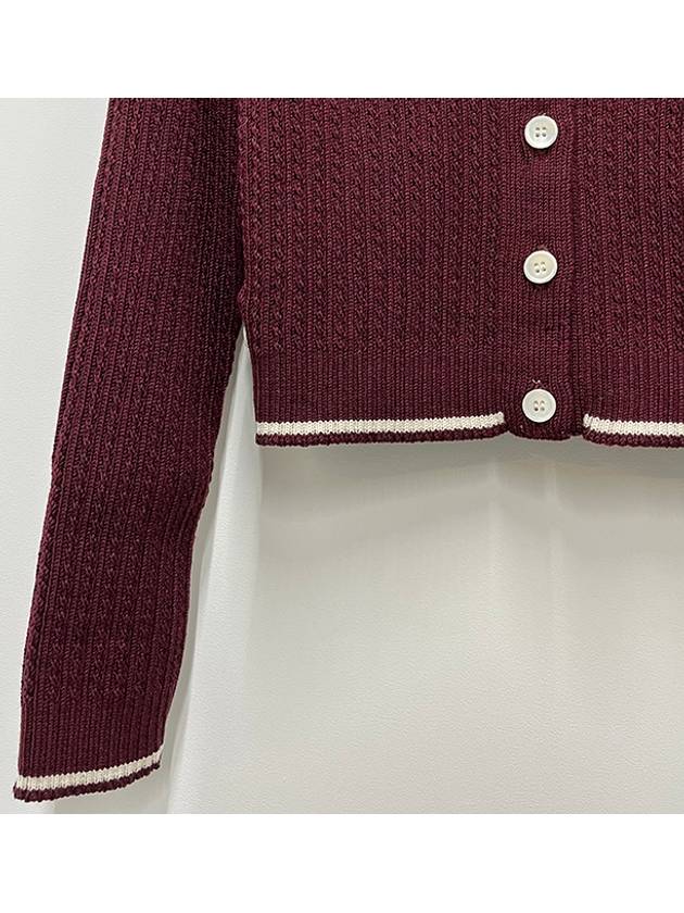 4 Bar Cable Wool Crop Cardigan Red - THOM BROWNE - BALAAN 7