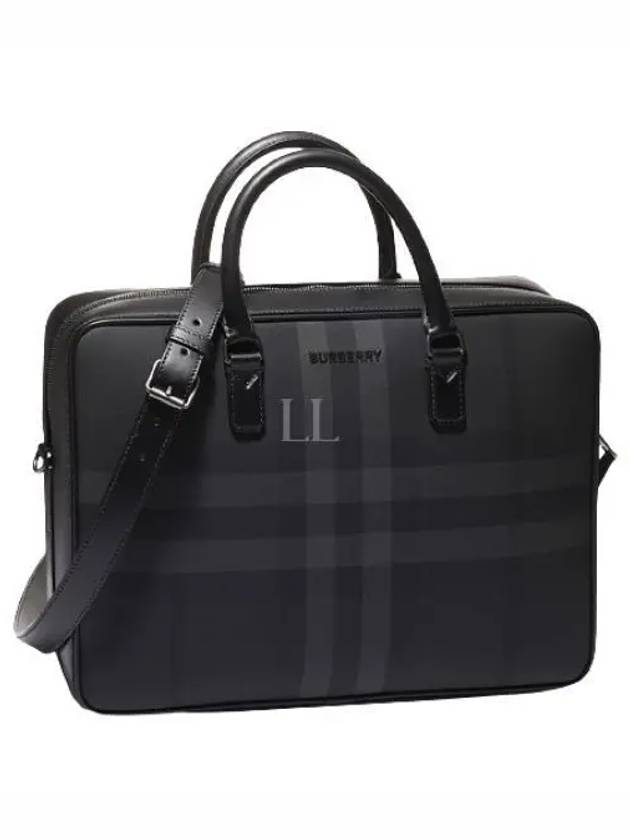 Check Print Leather Brief Case Charcoal - BURBERRY - BALAAN 2