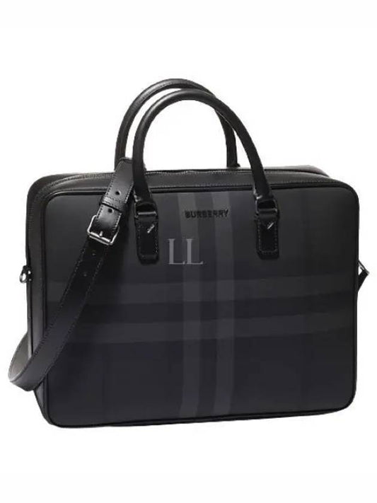 Check Print Leather Brief Case Charcoal - BURBERRY - BALAAN 2