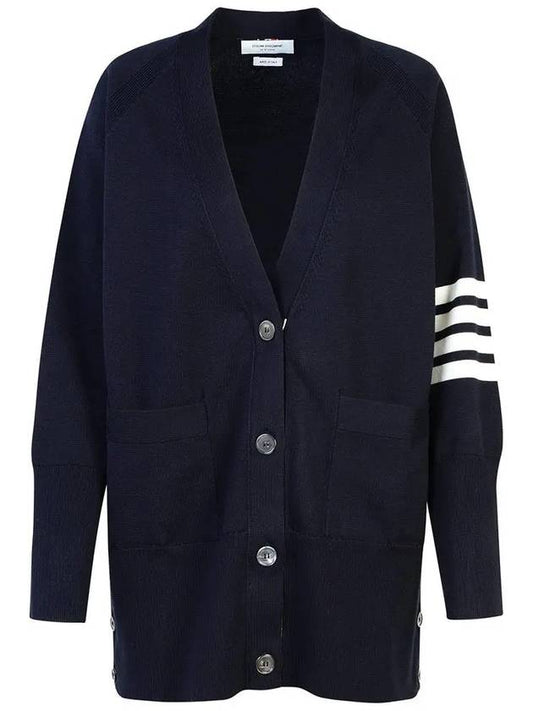 Stitched Cotton 4 Bar Cardigan Navy - THOM BROWNE - BALAAN 2