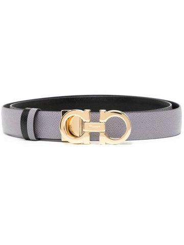 Reversible Gancini Leather Belt Black Hematite - SALVATORE FERRAGAMO - BALAAN 1