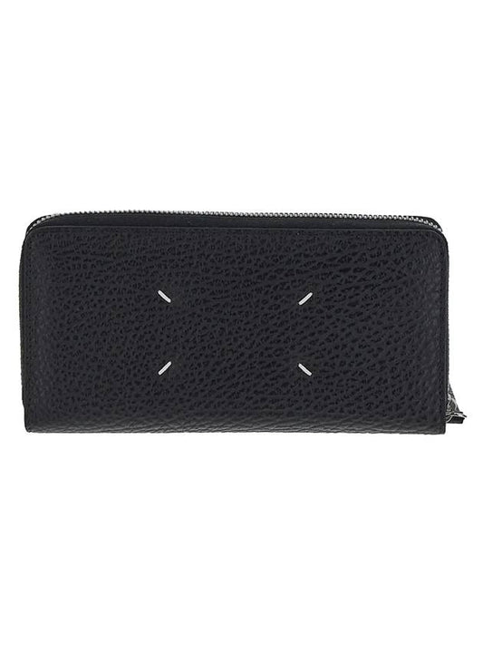 Stitched Grain Leather Zip Around Long Wallet Black - MAISON MARGIELA - BALAAN 1