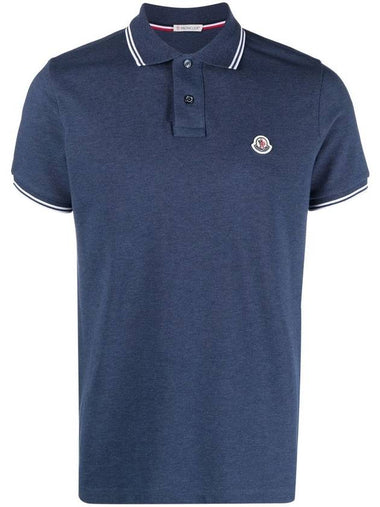 Logo Patch Cotton Polo Shirt Dark Blue - MONCLER - BALAAN 1