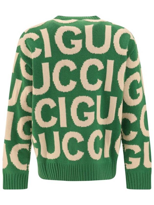 Logo Intarsia Knit Top Green - GUCCI - BALAAN 3