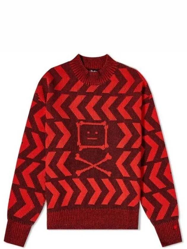 Keith Cross Bones Face Relaxed Crew Knit Top Red - ACNE STUDIOS - BALAAN 2