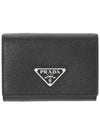 Triangle Logo Saffiano Leather Half Wallet Black - PRADA - BALAAN 2