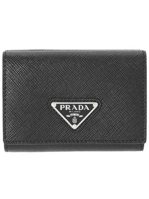 Triangle Logo Saffiano Leather Half Wallet Black - PRADA - BALAAN 2