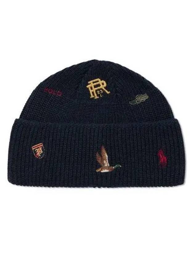 Embroidered detail wool blend beanie navy - POLO RALPH LAUREN - BALAAN 1