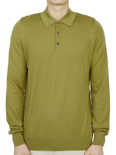 Wool Knit Polo Shirt Green - JOHNSTONS OF ELGIN - BALAAN 2