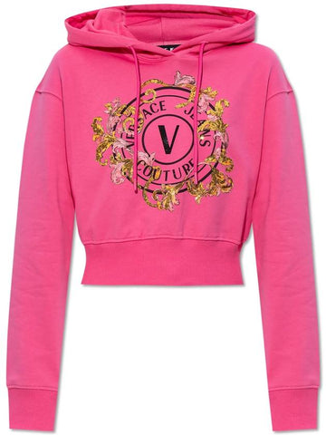 Versace Jeans Couture Sweatshirt With Print And Shimmering Sequins, Women's, Pink - VERSACE - BALAAN 1