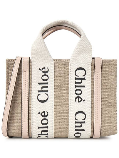 Woody Linen Canvas Calfskin Tote Bag Cement Pink - CHLOE - BALAAN 2