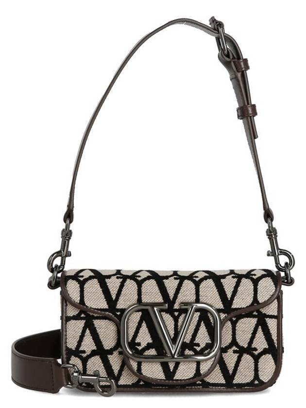 Toile Iconographe Fabric Leather Shoulder Bag Beige Brown - VALENTINO - BALAAN 2