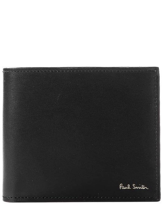 Men's Logo Signature Stripe Leather Half Wallet Black - PAUL SMITH - BALAAN.