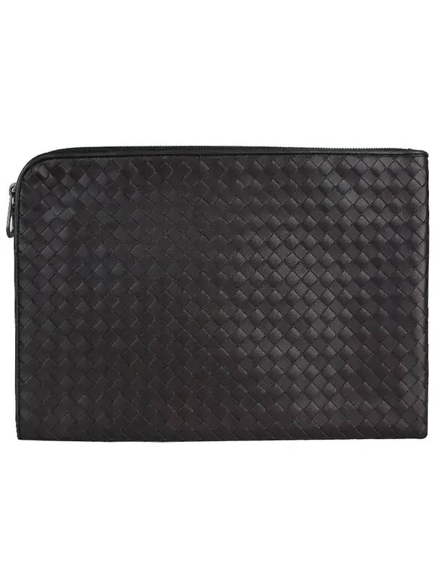 Intrecciato Weaving Zipper Medium Clutch Bag Dark Brown - BOTTEGA VENETA - BALAAN.