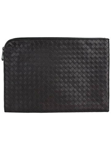 Intrecciato Weaving Zipper Medium Clutch Bag Dark Brown - BOTTEGA VENETA - BALAAN 1