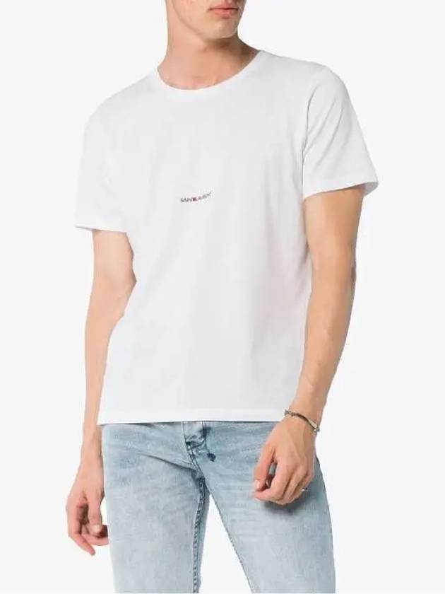 Men's Small Logo Short Sleeve T-Shirt White - SAINT LAURENT - BALAAN.