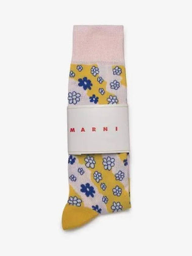 Striped Flower Motif Socks Light Pink - MARNI - BALAAN 1