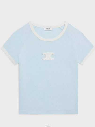 Triomphe Cotton Jersey Short Sleeve T-Shirt Pastel Blue - CELINE - BALAAN 2