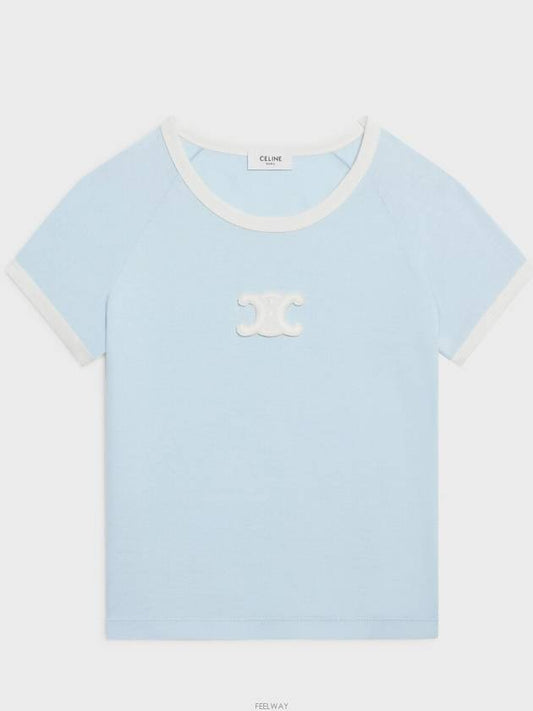 Women s Triomphe Cotton Jersey Short Sleeve T Shirt Pastel Blue Cream - CELINE - BALAAN 2