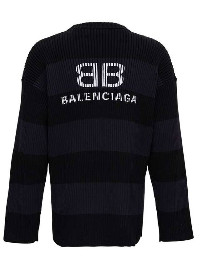 Back BB Logo Stripe Cotton Knit Top Black - BALENCIAGA - BALAAN 2