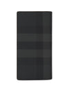 Logo Checked Leather Long Wallet Charcoal - BURBERRY - BALAAN 3