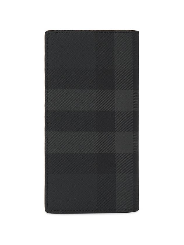 Logo Checked Leather Long Wallet Charcoal - BURBERRY - BALAAN 3