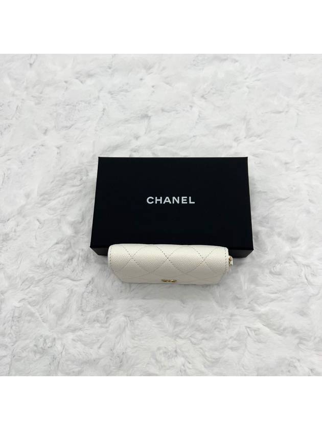 Classic zipper card wallet white gold caviar internal logo AP0216 - CHANEL - BALAAN 7