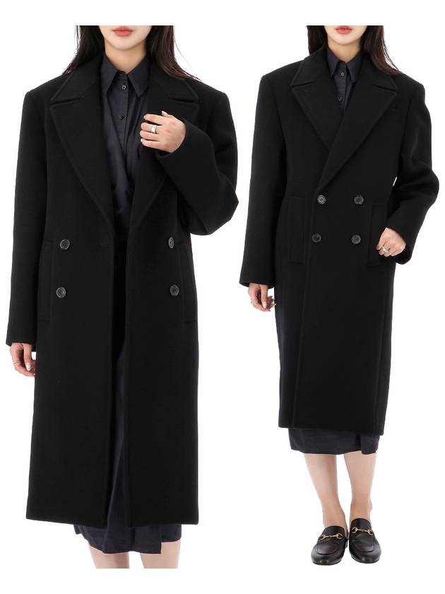 Shoulder Pad Wool Double Coat Black - SAINT LAURENT - BALAAN 2