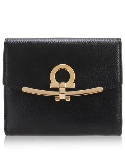 Gancini Leather Half Wallet Black - SALVATORE FERRAGAMO - BALAAN 2