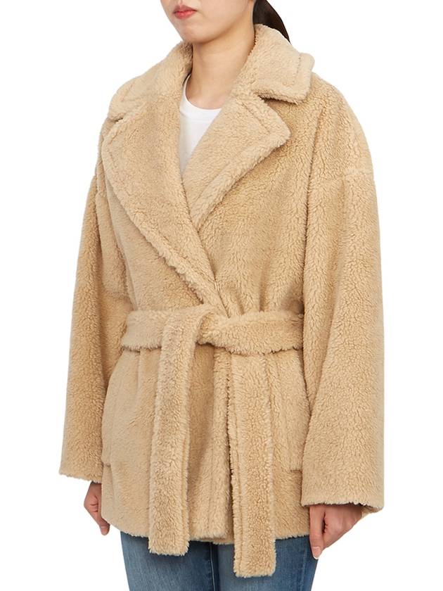 Ramino Belt Virgin Wool Fur Coat Beige - MAX MARA - BALAAN 5