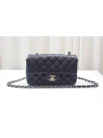 Classic Caviar New Mini Silver Plated Dark Navy Chain Shoulder Bag 18th A69900 - CHANEL - BALAAN 1