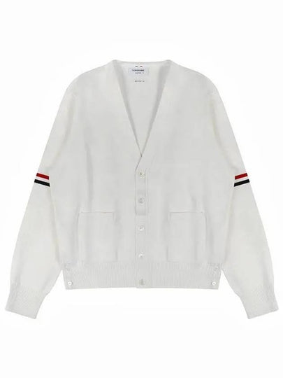 Milano Stitch Sprite Armband Cotton V-neck Cardigan White - THOM BROWNE - BALAAN 2