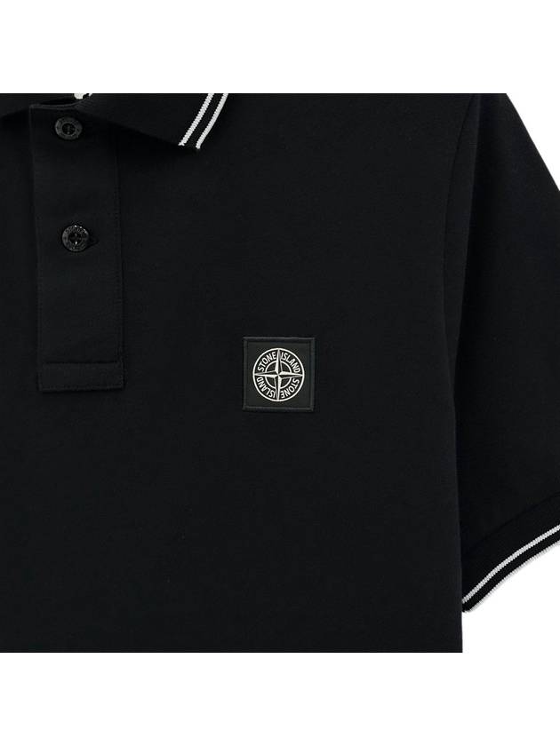 Stretch Cotton Pique Short Sleeve Polo Shirt Black - STONE ISLAND - BALAAN 5