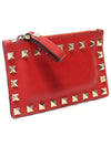 SW2P0548BOL Red Calfskin Rockstud Zipper Card Case Wallet - VALENTINO - BALAAN 3