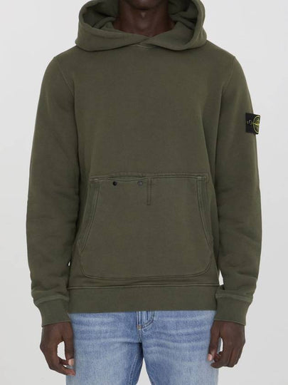 Old Effect Cotton Diagonal Fleece Hoodie Green - STONE ISLAND - BALAAN 2