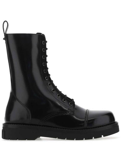 Camden Brushed Leather Worker Boots Black - VALENTINO - BALAAN 2