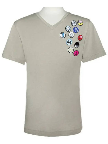 11th Anniversary Badge VNeck TShirt Khaki HP64215T D4229 680 - BALMAIN - BALAAN 1