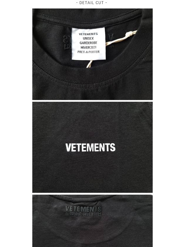 Mini Logo Printing Short Sleeve T-Shirt Black - VETEMENTS - BALAAN 3