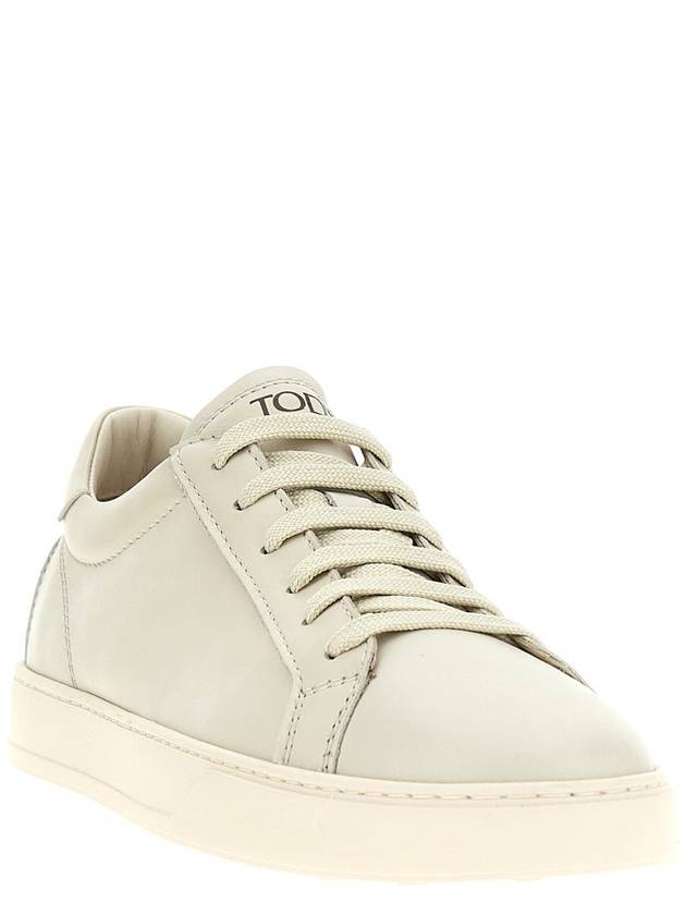 Men's Lace Up Leather Low Top Sneakers Milk White - TOD'S - BALAAN 3